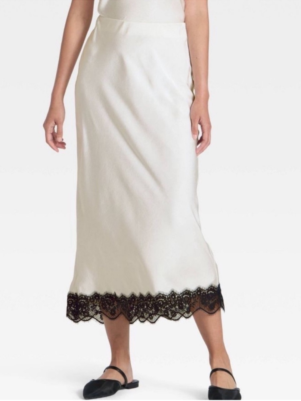 a new day White Midi Slip Skirt with Black Lace Hem